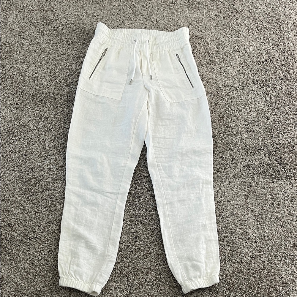 Athleta White Linen-Blend Jogger Pants